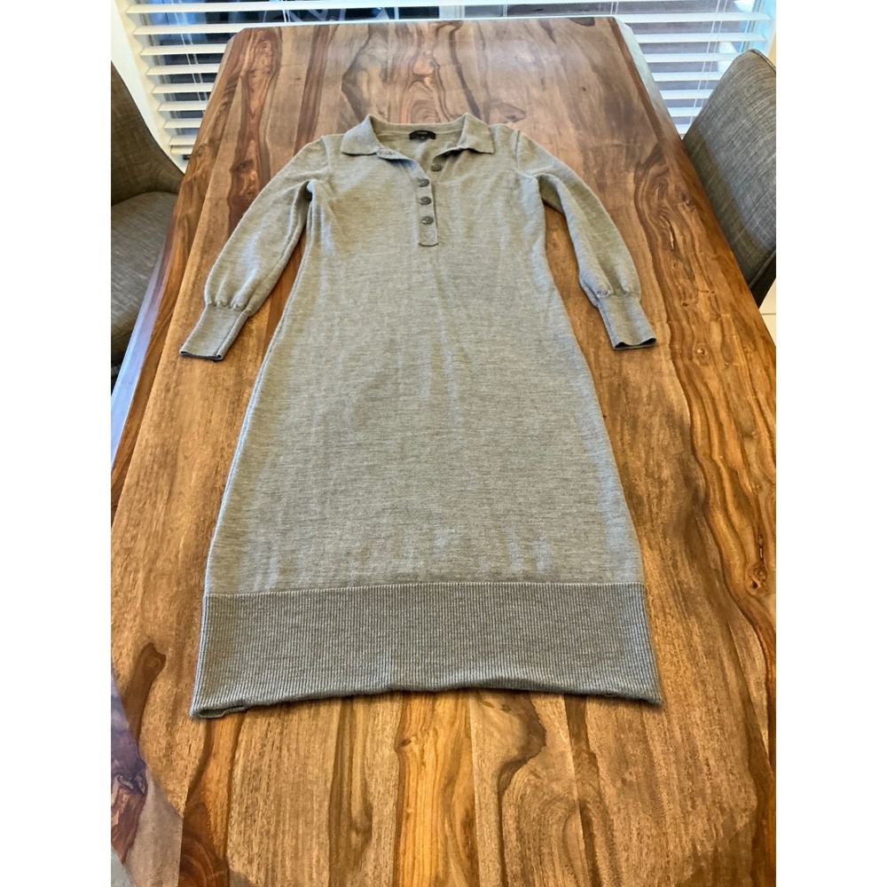J Crew Gray Merino Wool Collared Long Sleeve Sweater Dress Midi Size XS - Picture 16 of 16